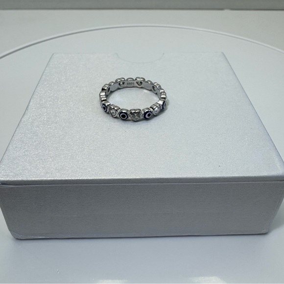 Inlay Evil Eye Ring 925 Sterling Silver Ring - Picture 9 of 12